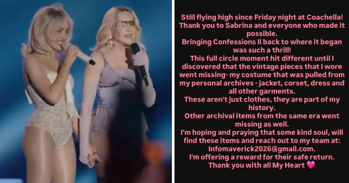 Madonna revela roubo de peças históricas após show no Coachella