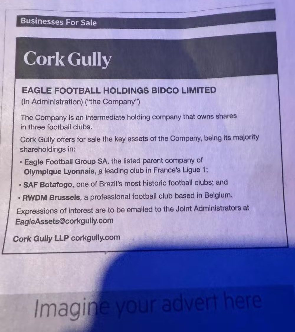 SAF do Botafogo é colocada à venda em anúncio de jornal em meio à crise financeira